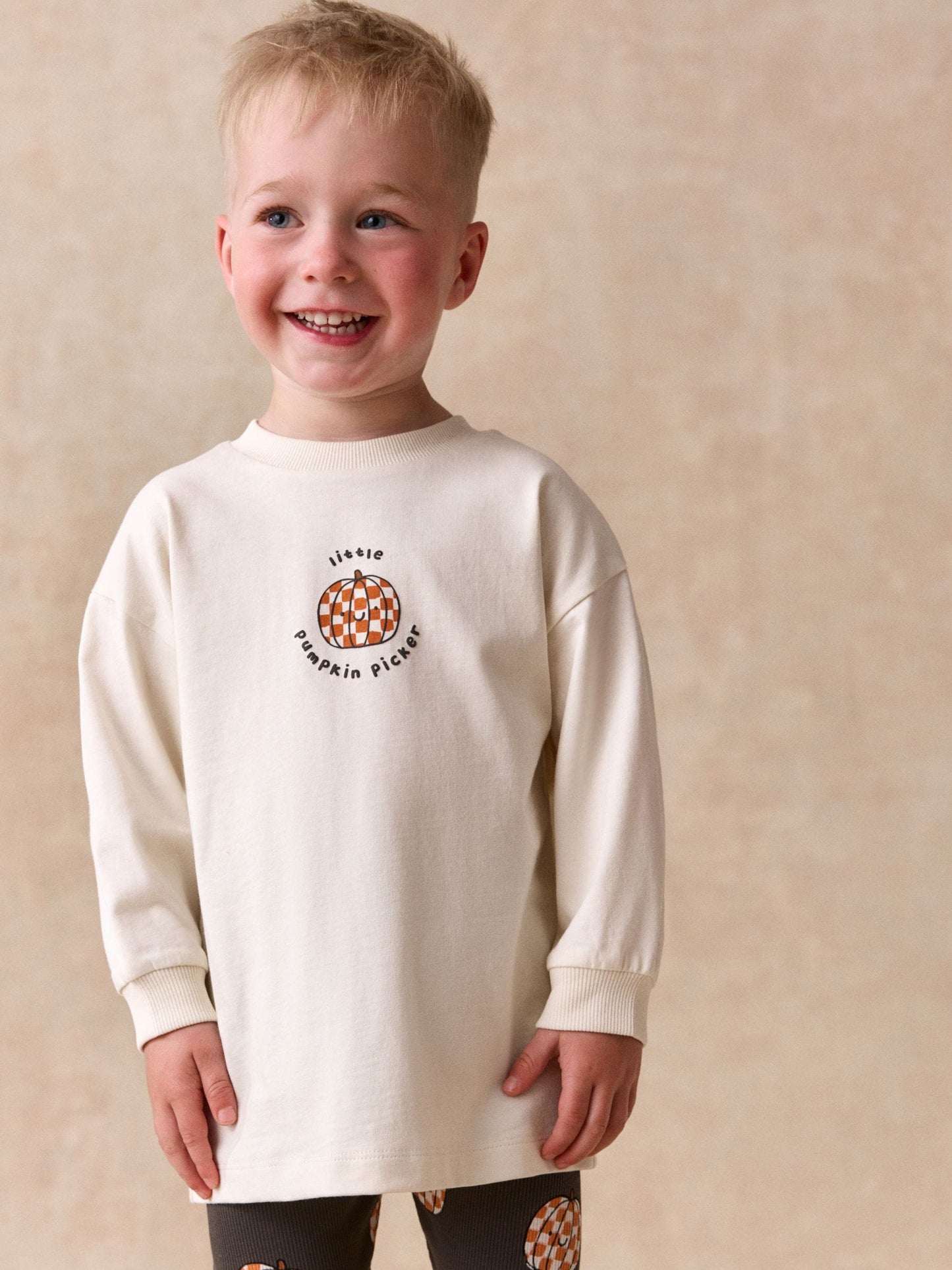 White Halloween Pumpkin Graphic Printed Top and Legging Set (3mths-7yrs) image 2