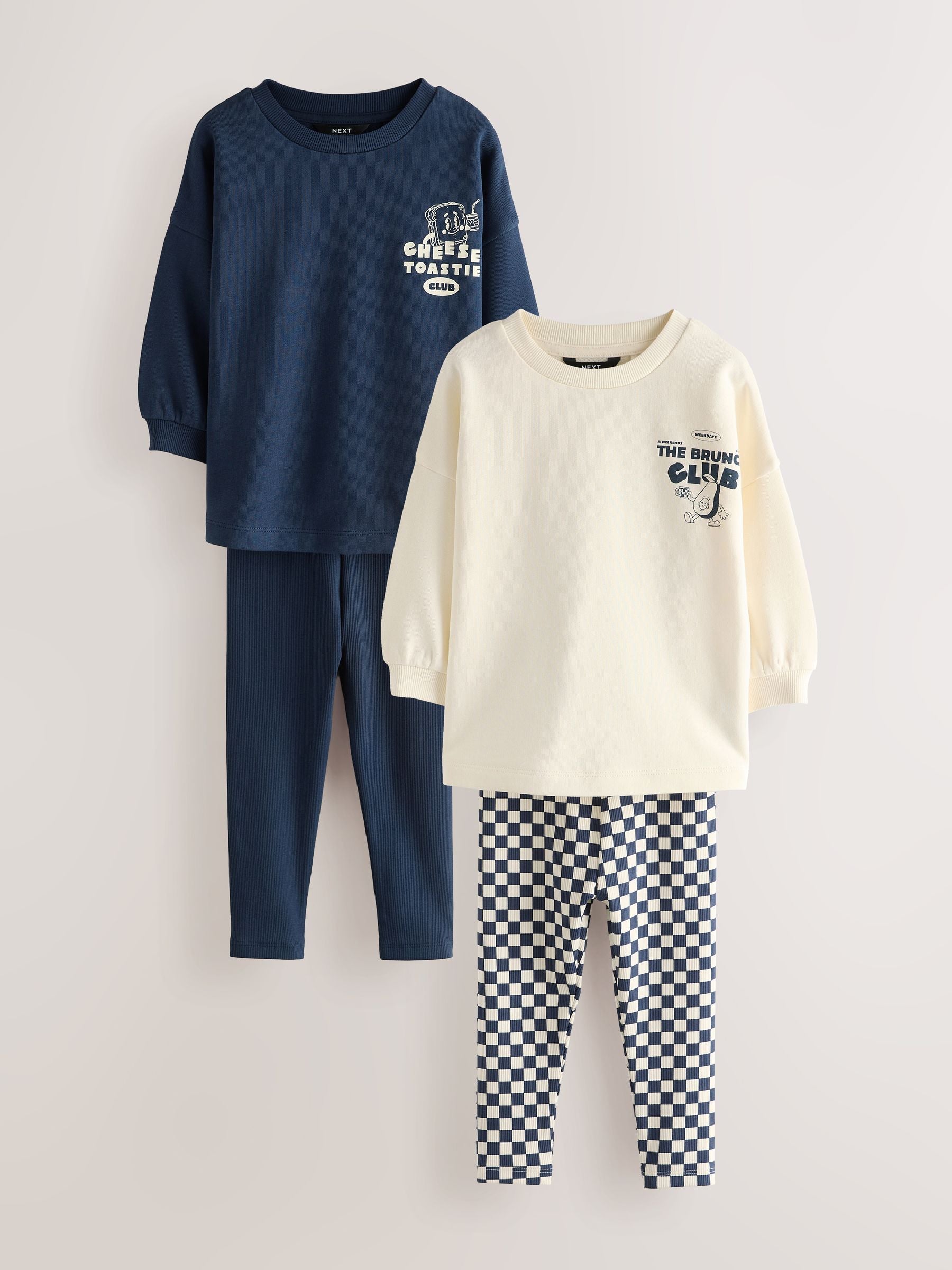 Dsiney Kidz - Navy/White Brunch Club Graphic Printed Top and Leggings Set 2 Pack (3mths-7yrs) image 5