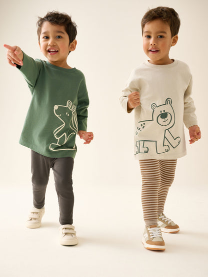 Brown/Cream Woodland Graphic Printed Top and Leggings Set 2 Pack (3mths-7yrs) image 1