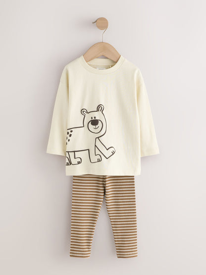 Brown/Cream Woodland Graphic Printed Top and Leggings Set 2 Pack (3mths-7yrs) image 8