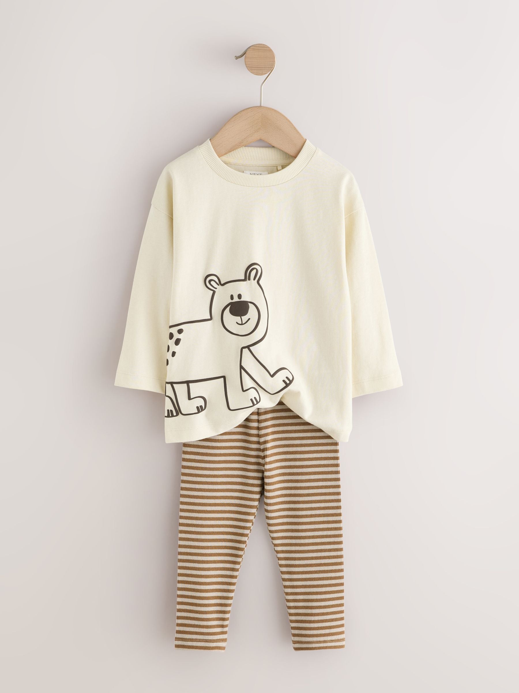 Brown/Cream Woodland Graphic Printed Top and Leggings Set 2 Pack (3mths-7yrs) image 9