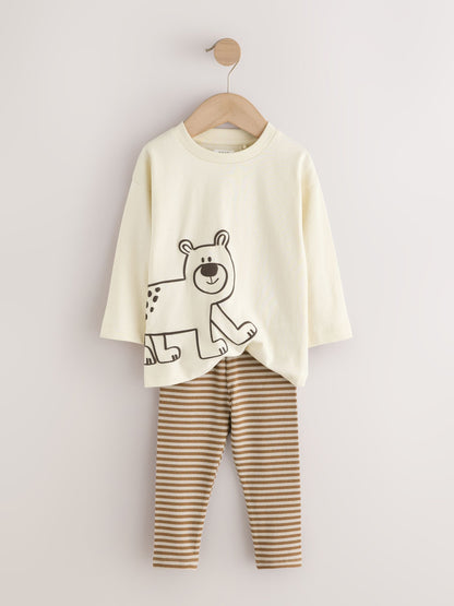 Brown/Cream Woodland Graphic Printed Top and Leggings Set 2 Pack (3mths-7yrs) image 9