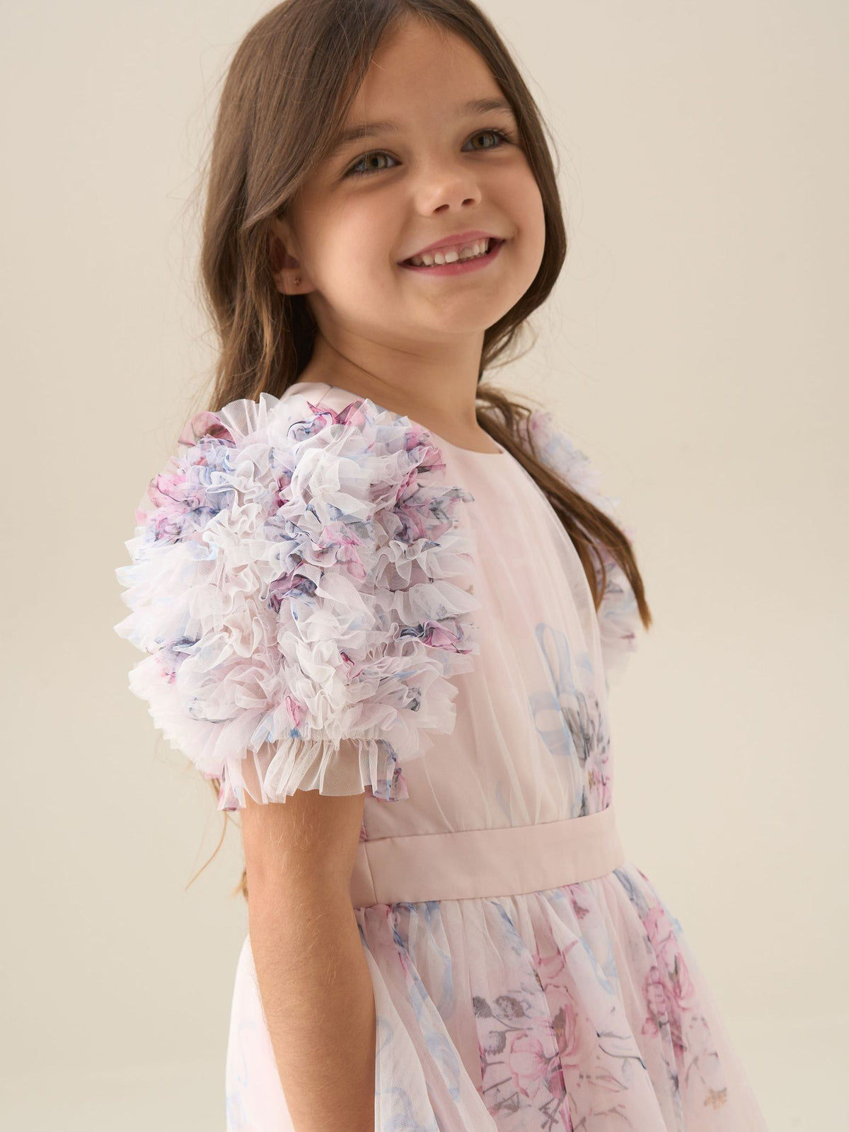 Dsiney Kidz - Angel & Rocket Pink Florence Blush Ruffle Sleeve Mesh Dress image 11