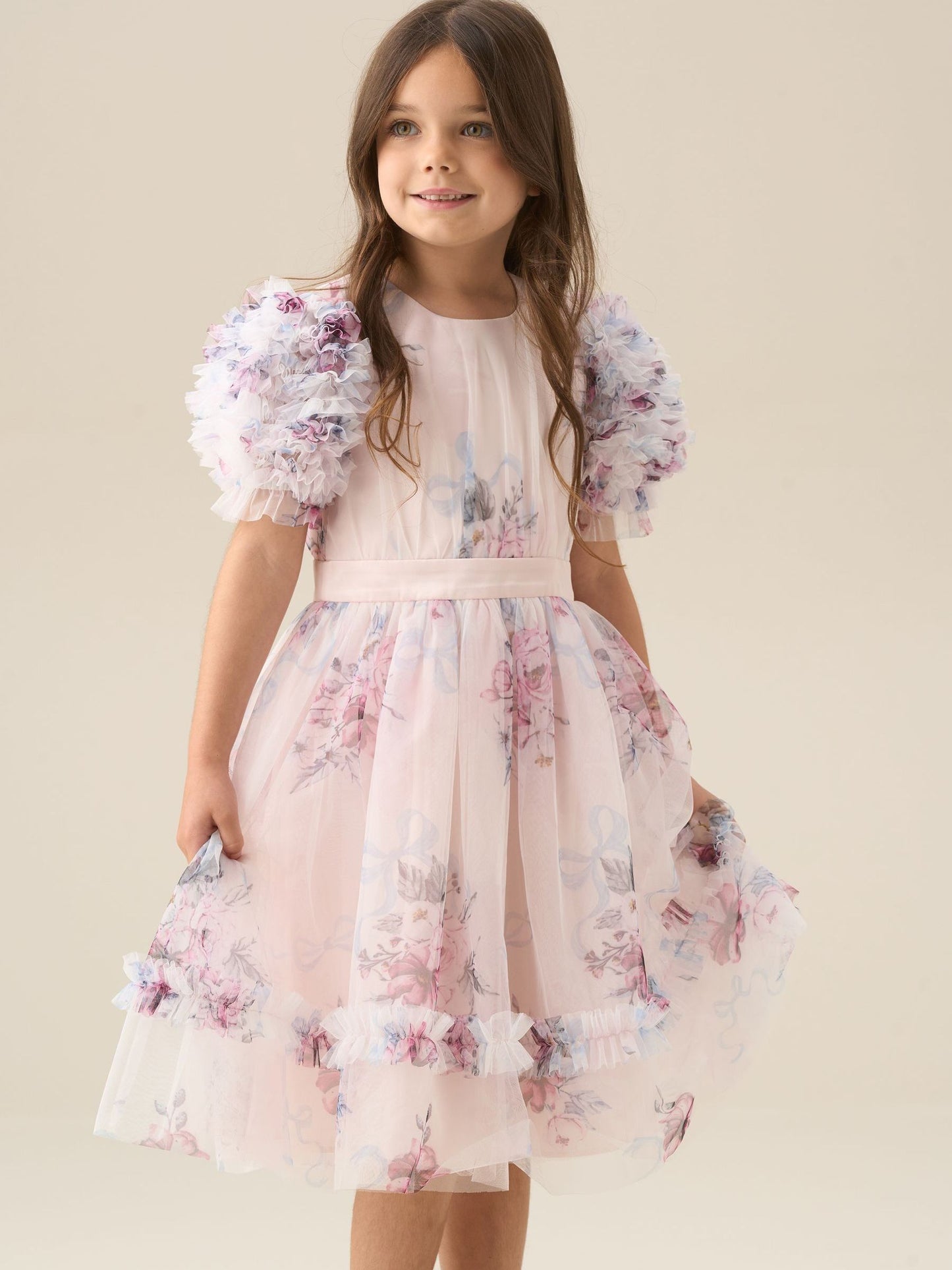 Angel & Rocket Pink Florence Blush Ruffle Sleeve Mesh Dress image 13