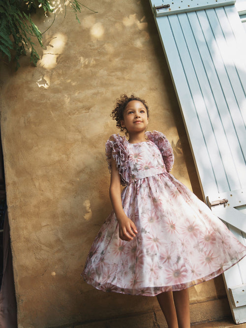 Dsiney Kidz - Angel & Rocket Pink Flora Ruffle Sleeve Organza Print Dress image 1