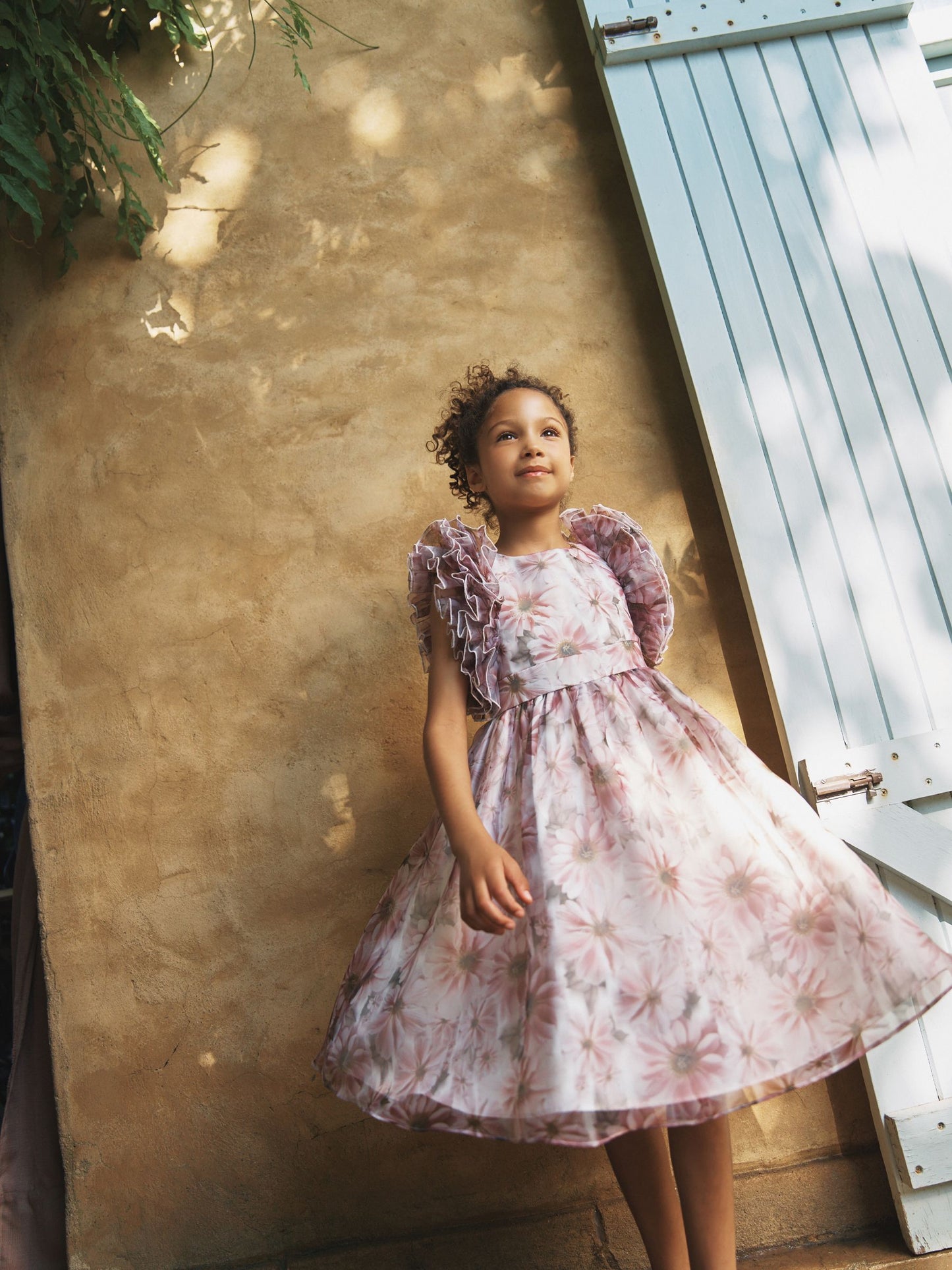Angel & Rocket Pink Flora Ruffle Sleeve Organza Print Dress image 1