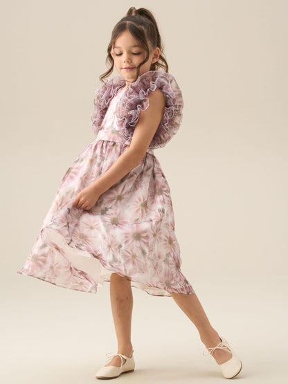 Angel & Rocket Pink Flora Ruffle Sleeve Organza Print Dress image 10