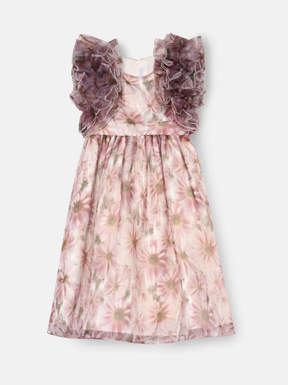 Angel & Rocket Pink Flora Ruffle Sleeve Organza Print Dress image 11