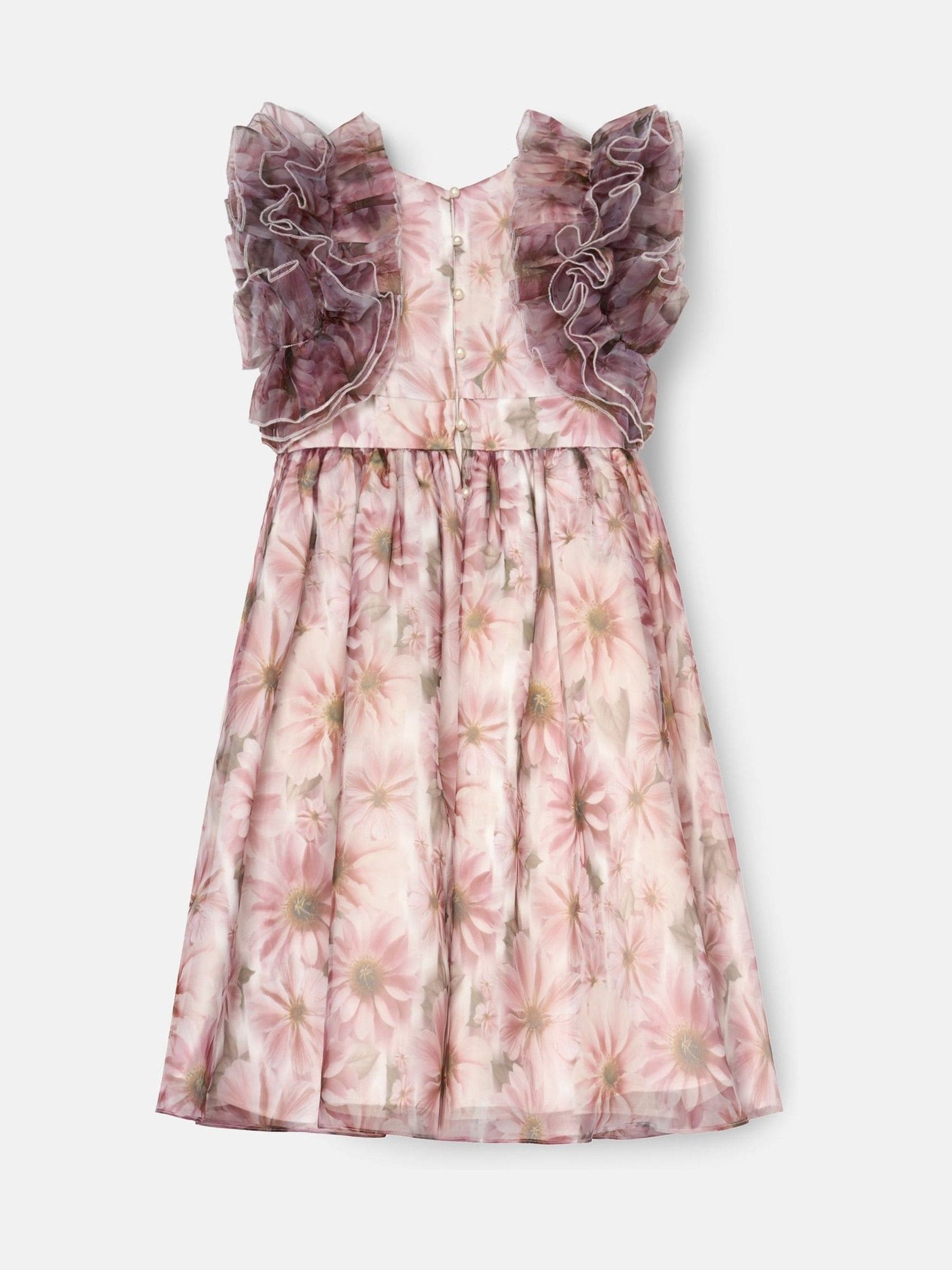 Angel & Rocket Pink Flora Ruffle Sleeve Organza Print Dress image 12