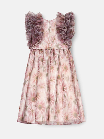 Angel & Rocket Pink Flora Ruffle Sleeve Organza Print Dress image 12