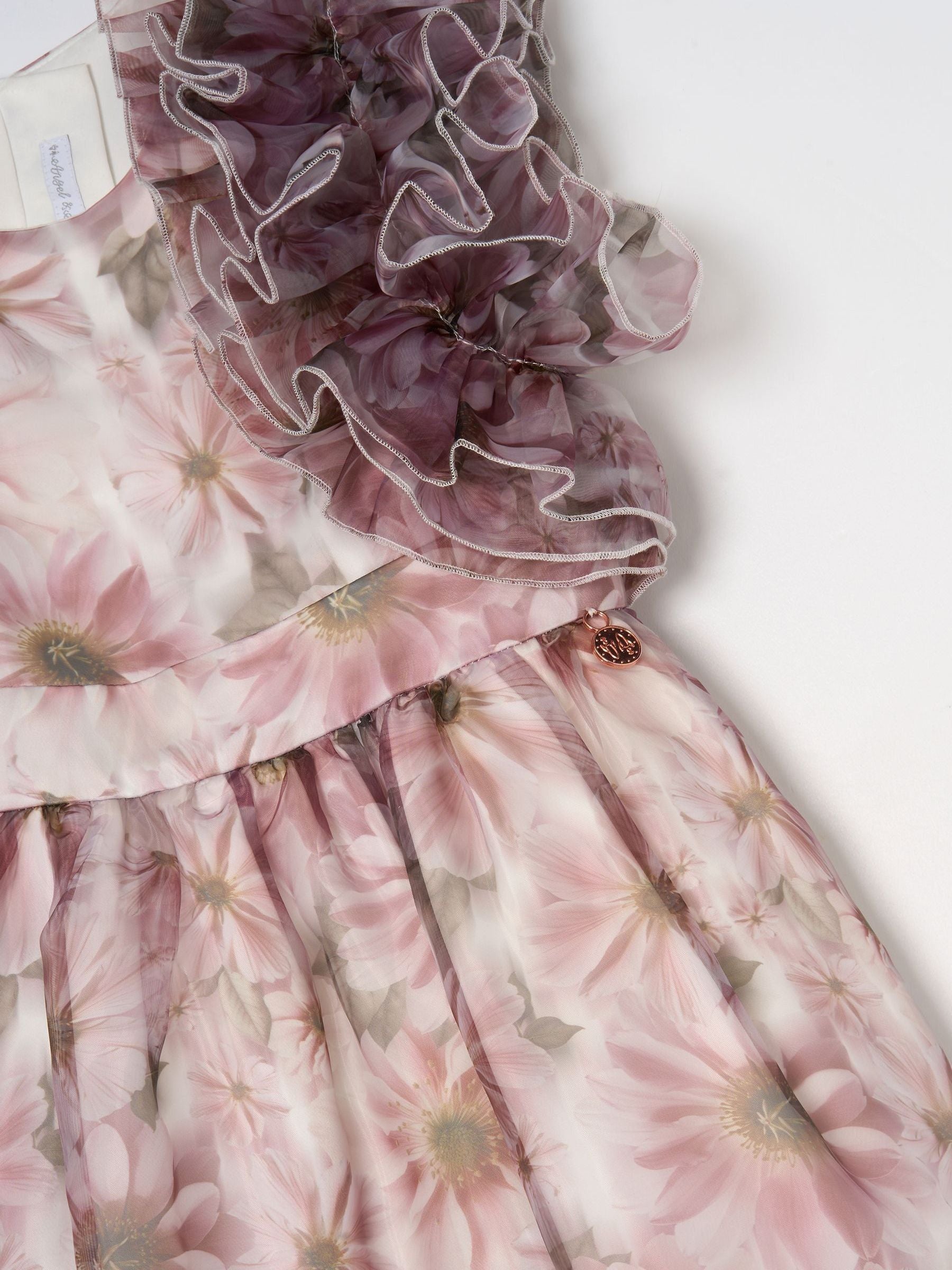 Angel & Rocket Pink Flora Ruffle Sleeve Organza Print Dress image 13