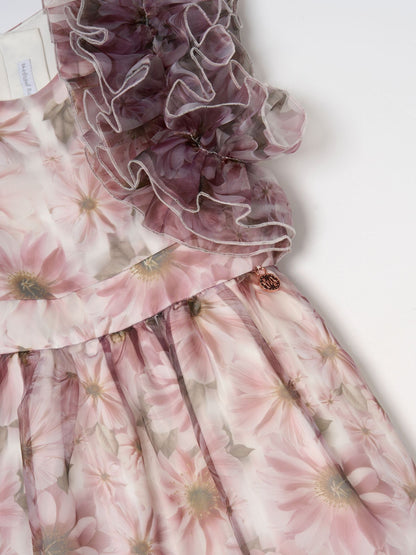 Angel & Rocket Pink Flora Ruffle Sleeve Organza Print Dress image 13