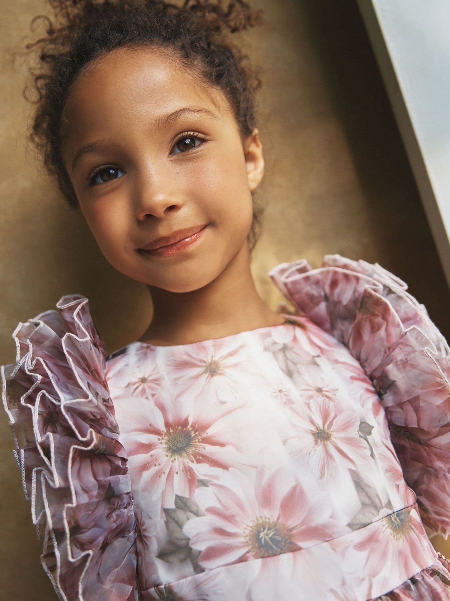 Angel & Rocket Pink Flora Ruffle Sleeve Organza Print Dress image 2