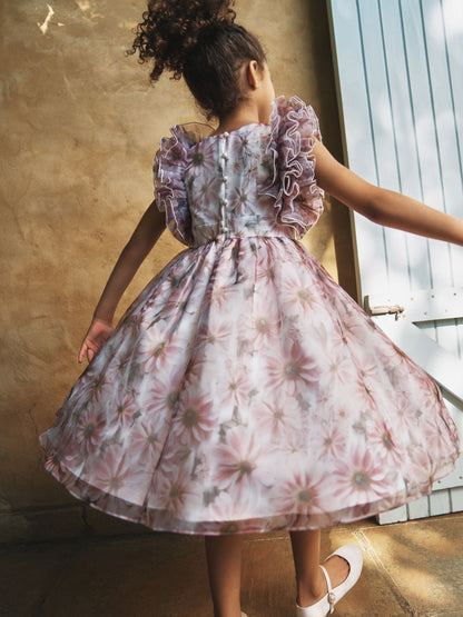 Angel & Rocket Pink Flora Ruffle Sleeve Organza Print Dress image 3