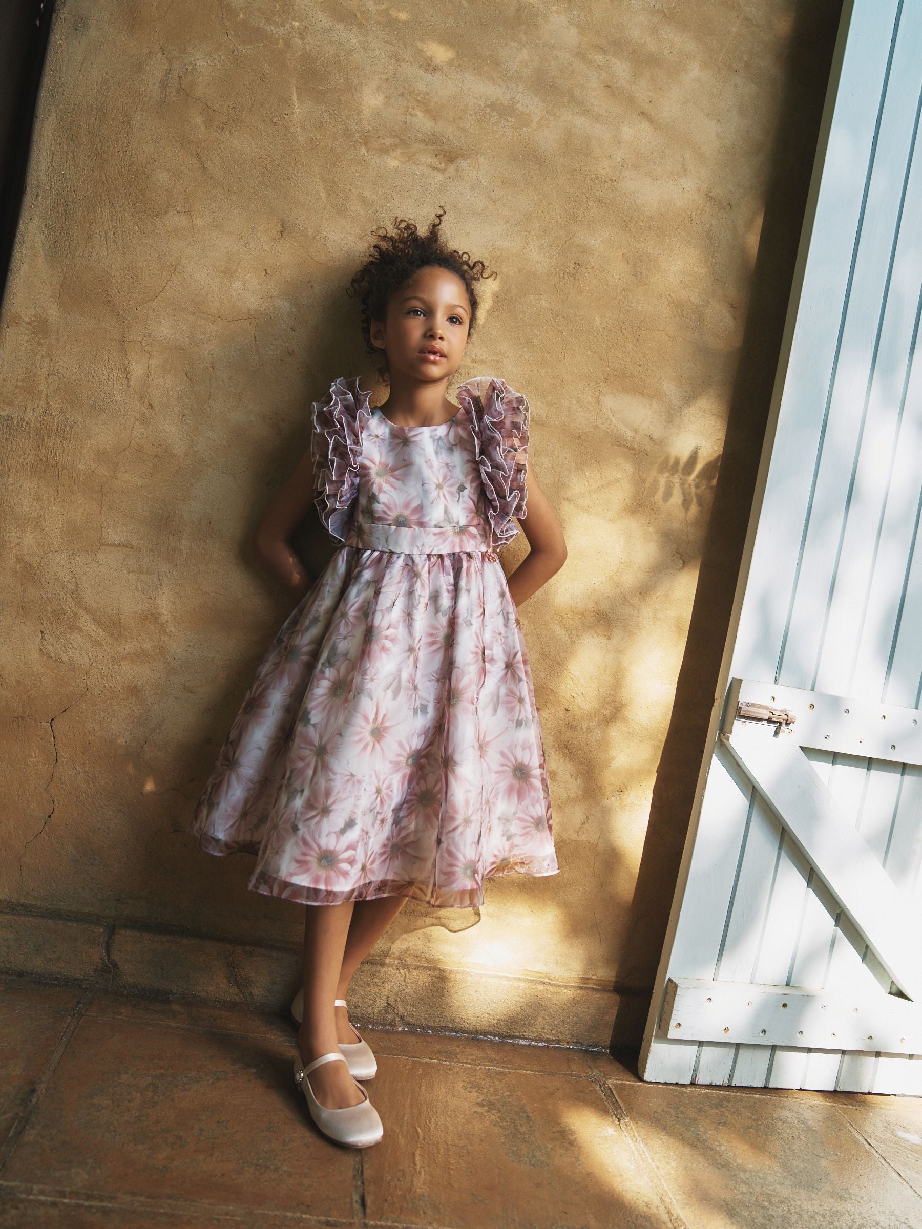 Angel & Rocket Pink Flora Ruffle Sleeve Organza Print Dress image 4