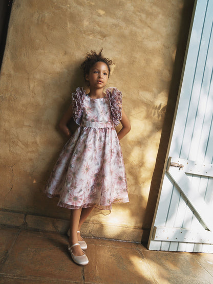 Angel & Rocket Pink Flora Ruffle Sleeve Organza Print Dress image 4