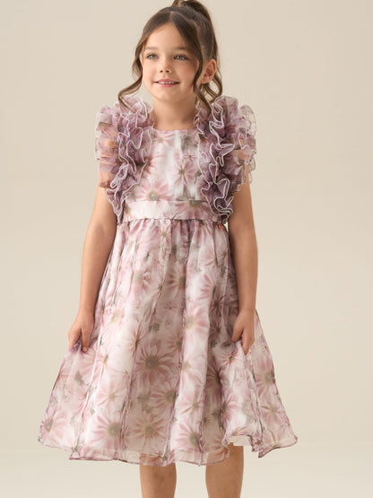 Angel & Rocket Pink Flora Ruffle Sleeve Organza Print Dress image 6