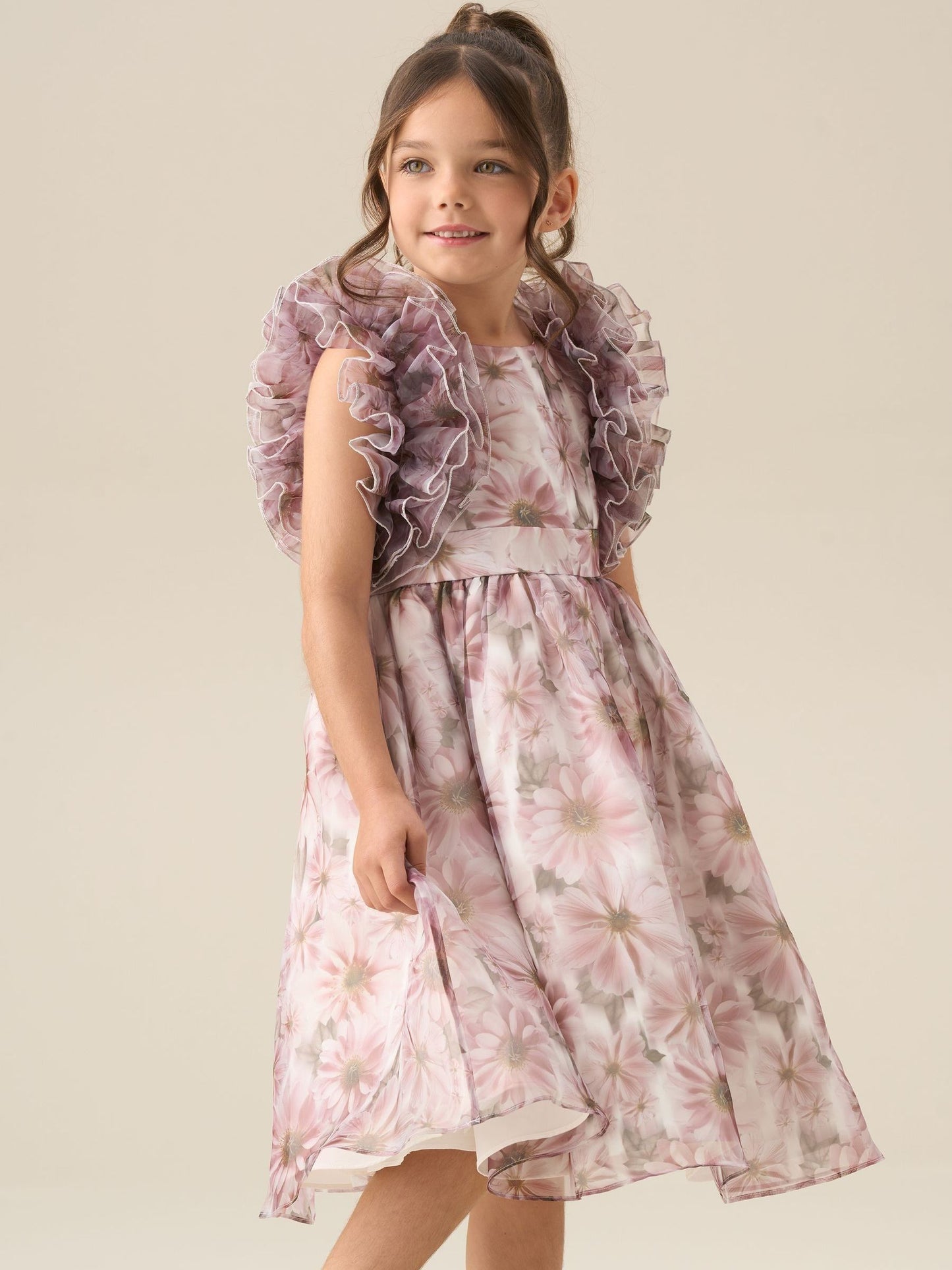 Angel & Rocket Pink Flora Ruffle Sleeve Organza Print Dress image 8