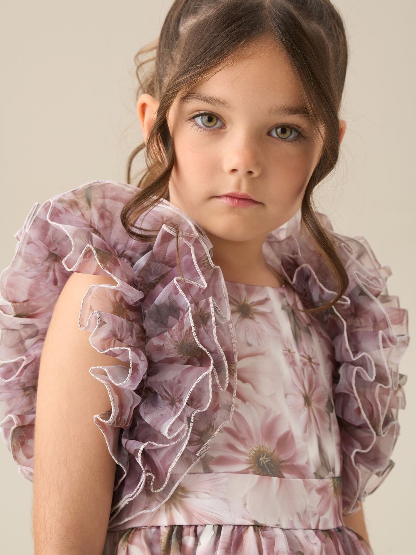 Angel & Rocket Pink Flora Ruffle Sleeve Organza Print Dress image 9