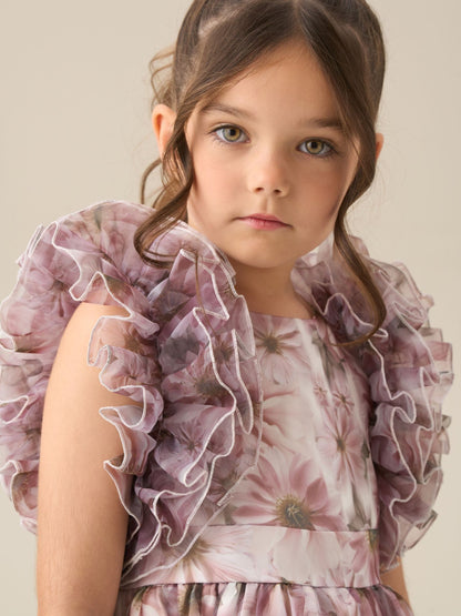 Angel & Rocket Pink Flora Ruffle Sleeve Organza Print Dress image 9