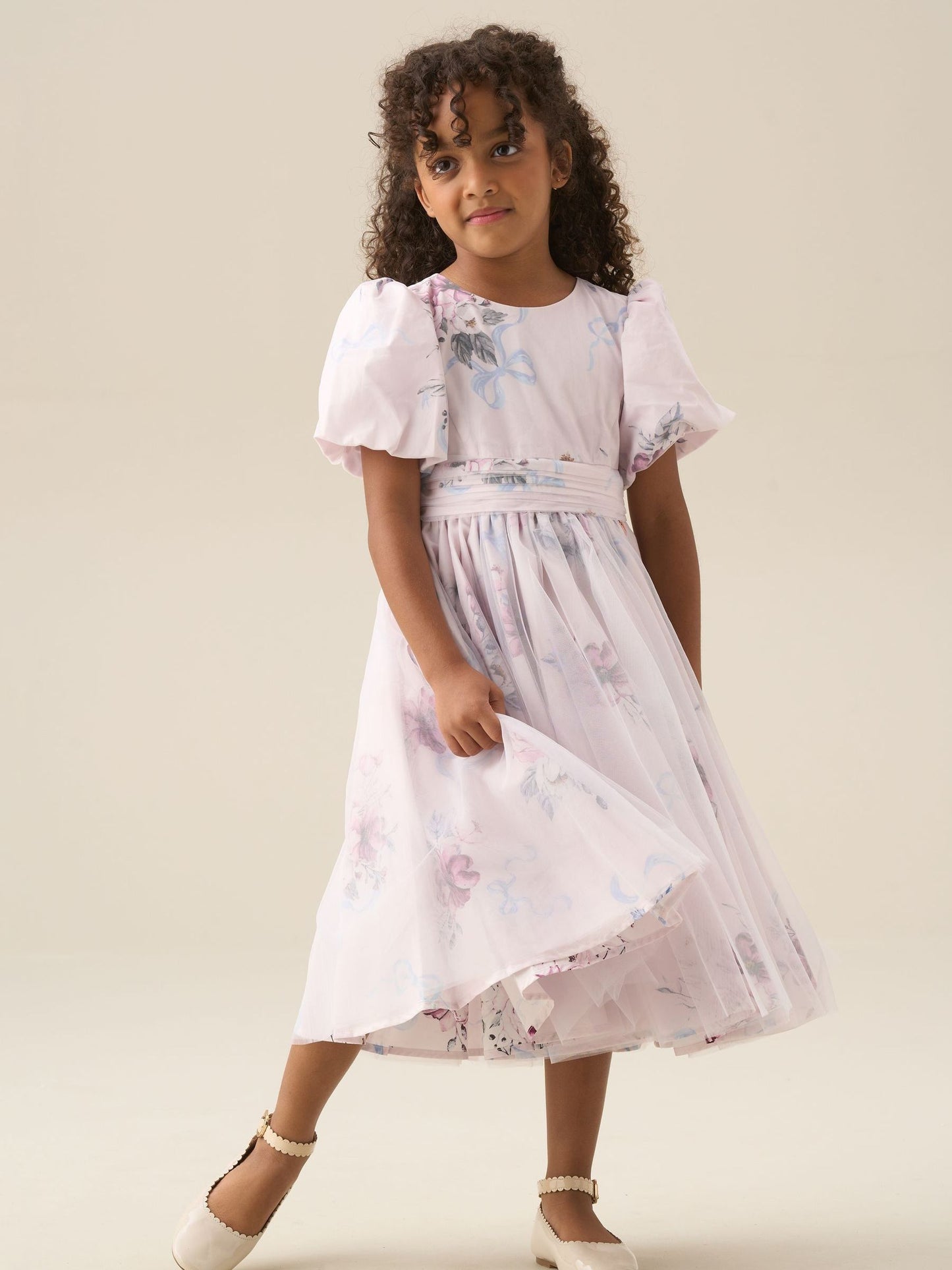 Angel & Rocket Pink Rose Tulle Overlay Floral Print Dress image 3