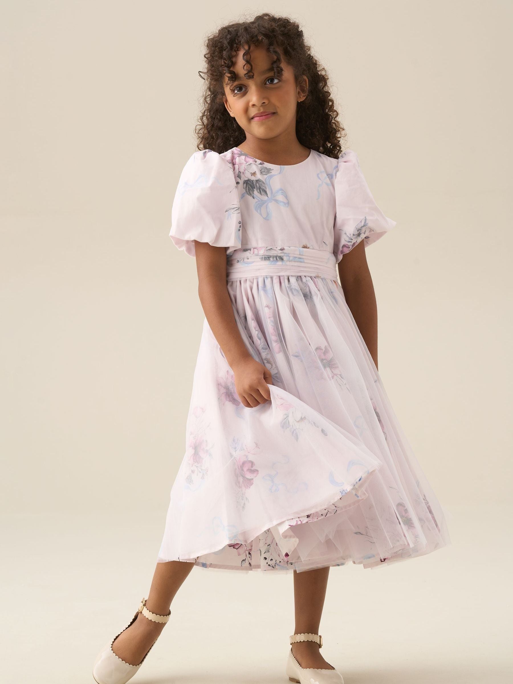 Angel & Rocket Pink Rose Tulle Overlay Floral Print Dress image 3