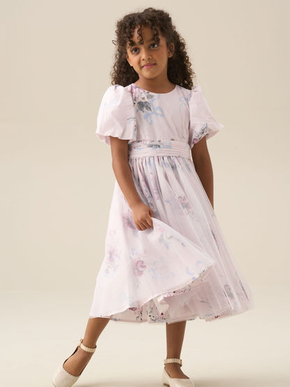 Angel & Rocket Pink Rose Tulle Overlay Floral Print Dress image 3