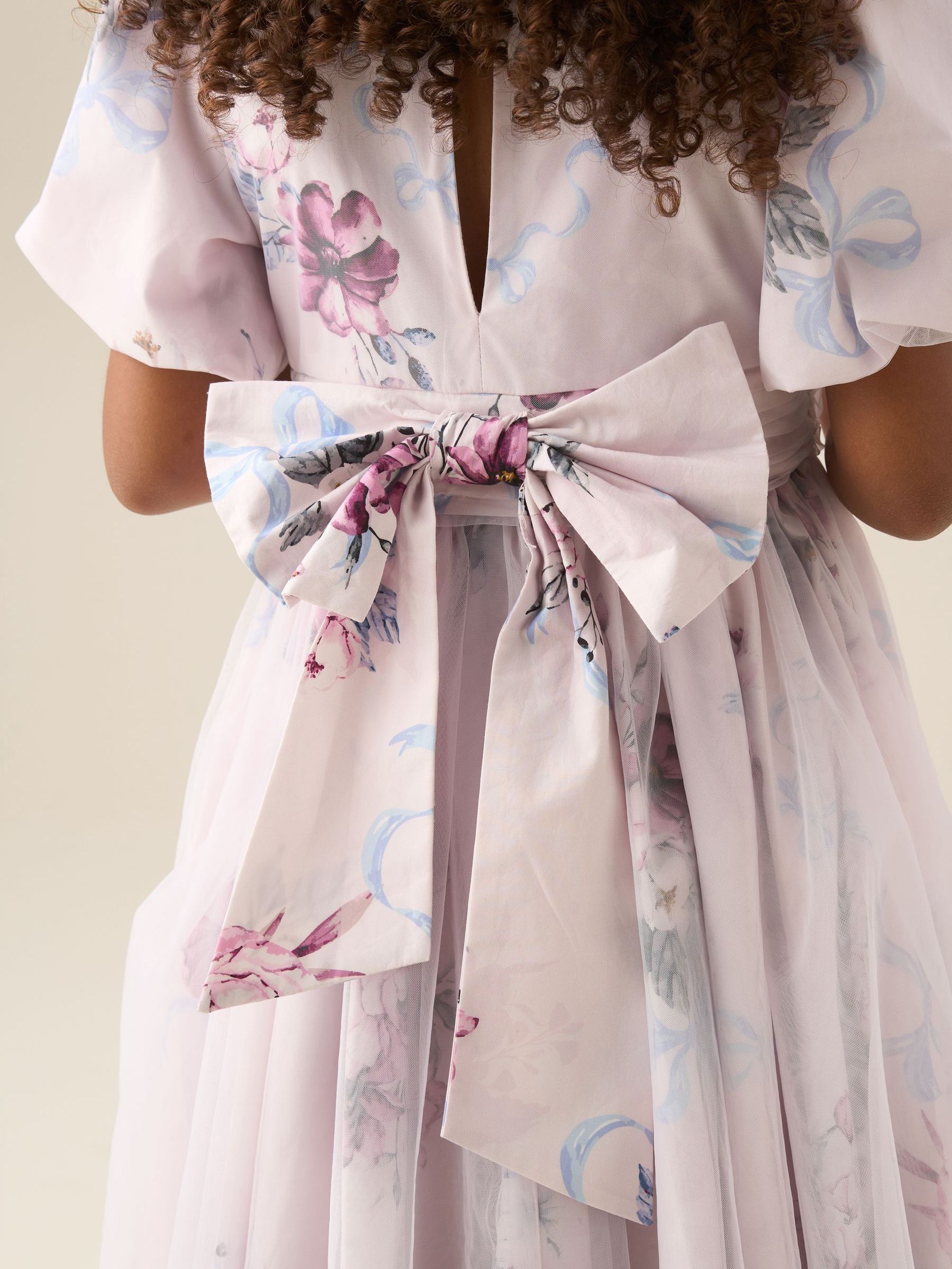 Angel & Rocket Pink Rose Tulle Overlay Floral Print Dress image 4