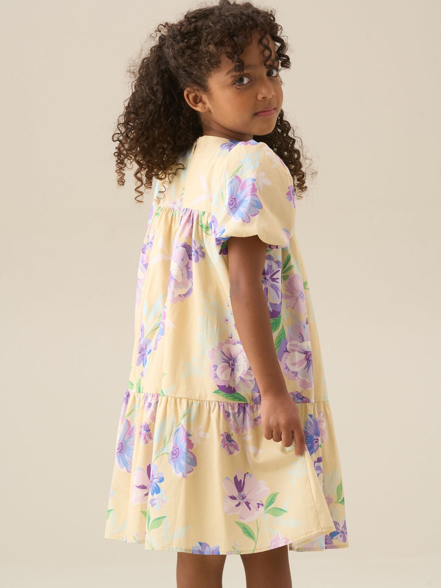 Angel & Rocket Yellow Lucia Floral Print Puff Sleeve Dress image 3