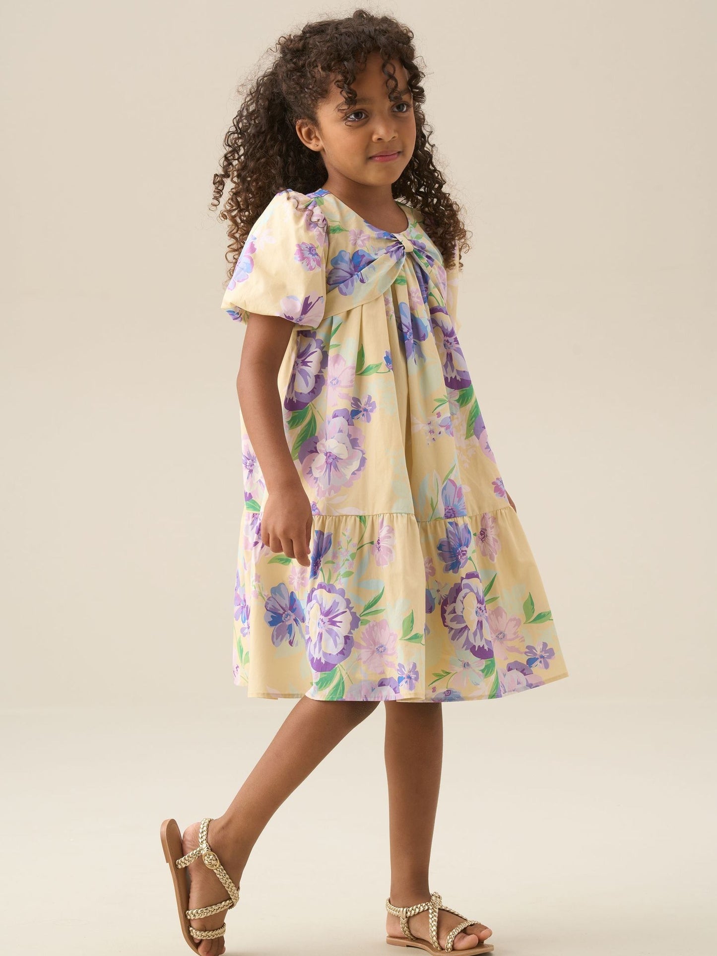 Angel & Rocket Yellow Lucia Floral Print Puff Sleeve Dress image 4