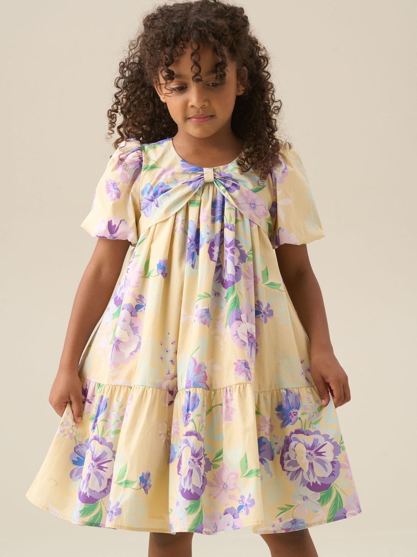 Angel & Rocket Yellow Lucia Floral Print Puff Sleeve Dress image 5