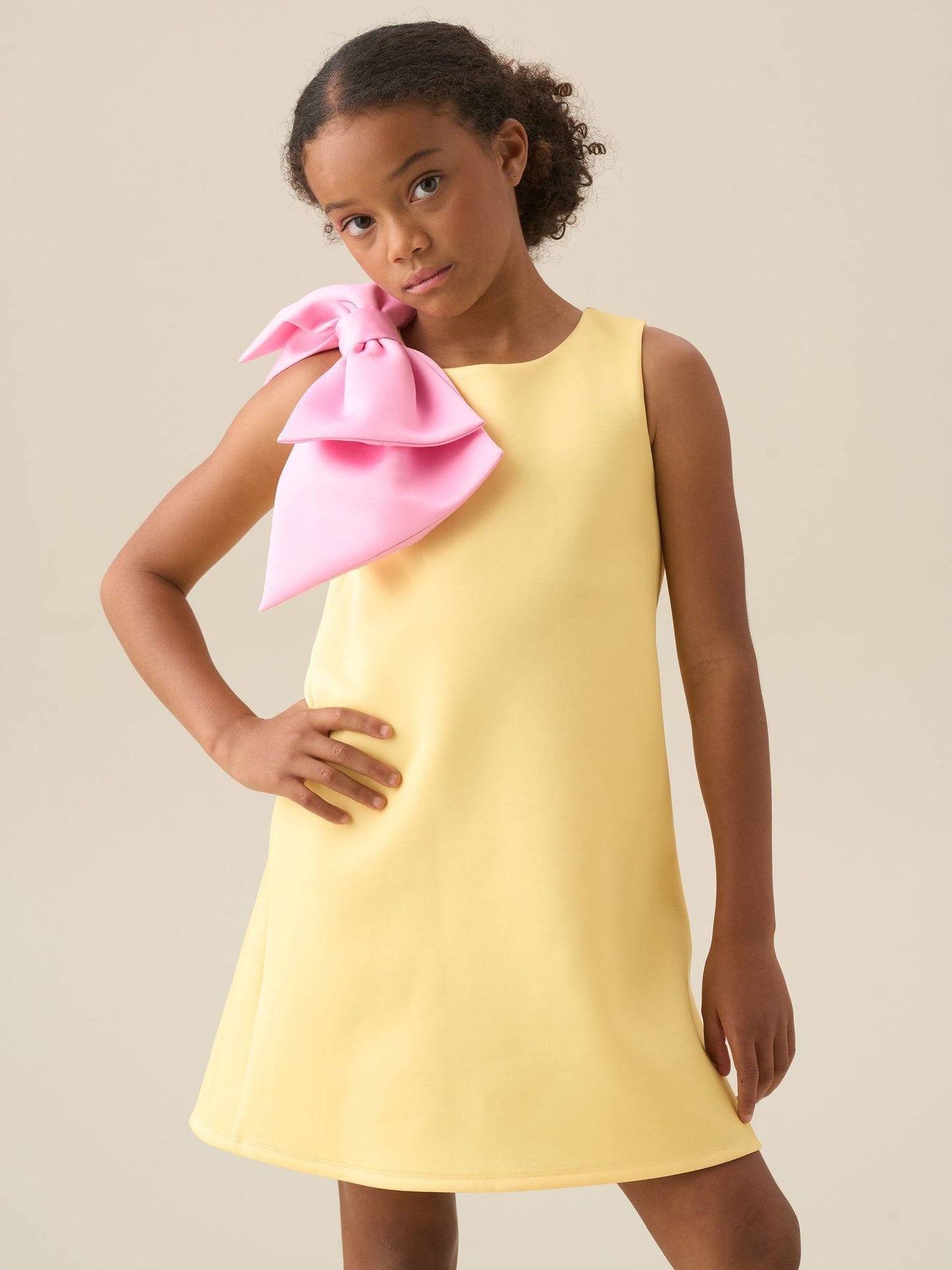 Angel & Rocket Yellow Thea Oversized Bow Shoulder Dress image 4