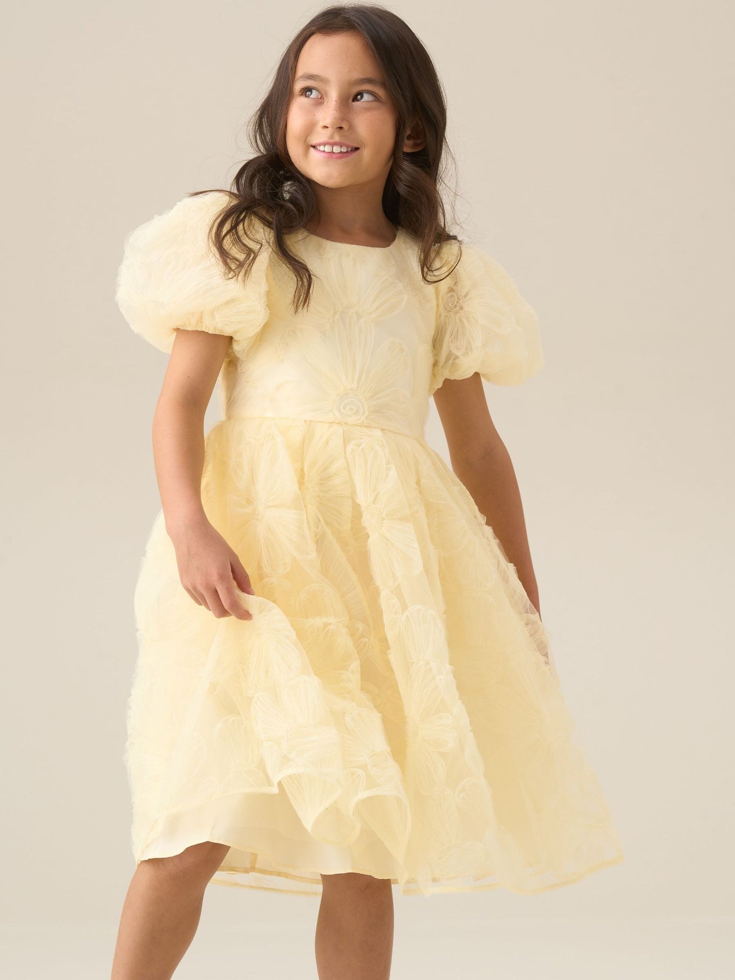 Angel & Rocket Yellow Francine Embellished Puff Sleeve Dress image 10