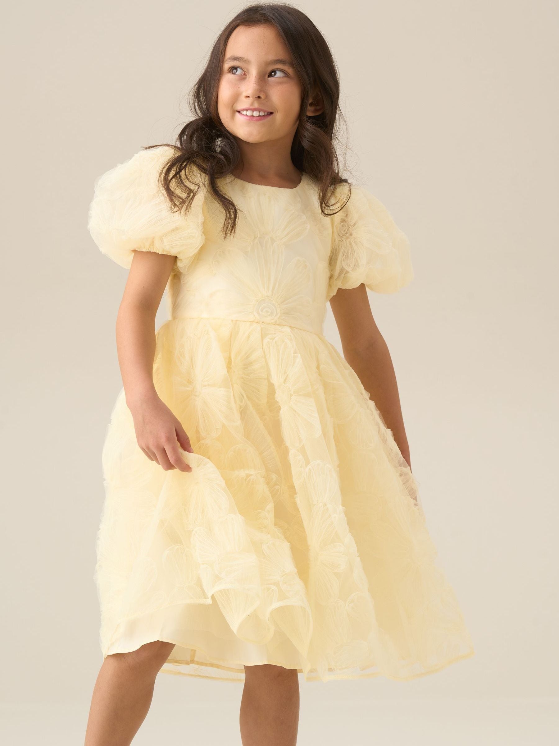 Angel & Rocket Yellow Francine Embellished Puff Sleeve Dress image 10