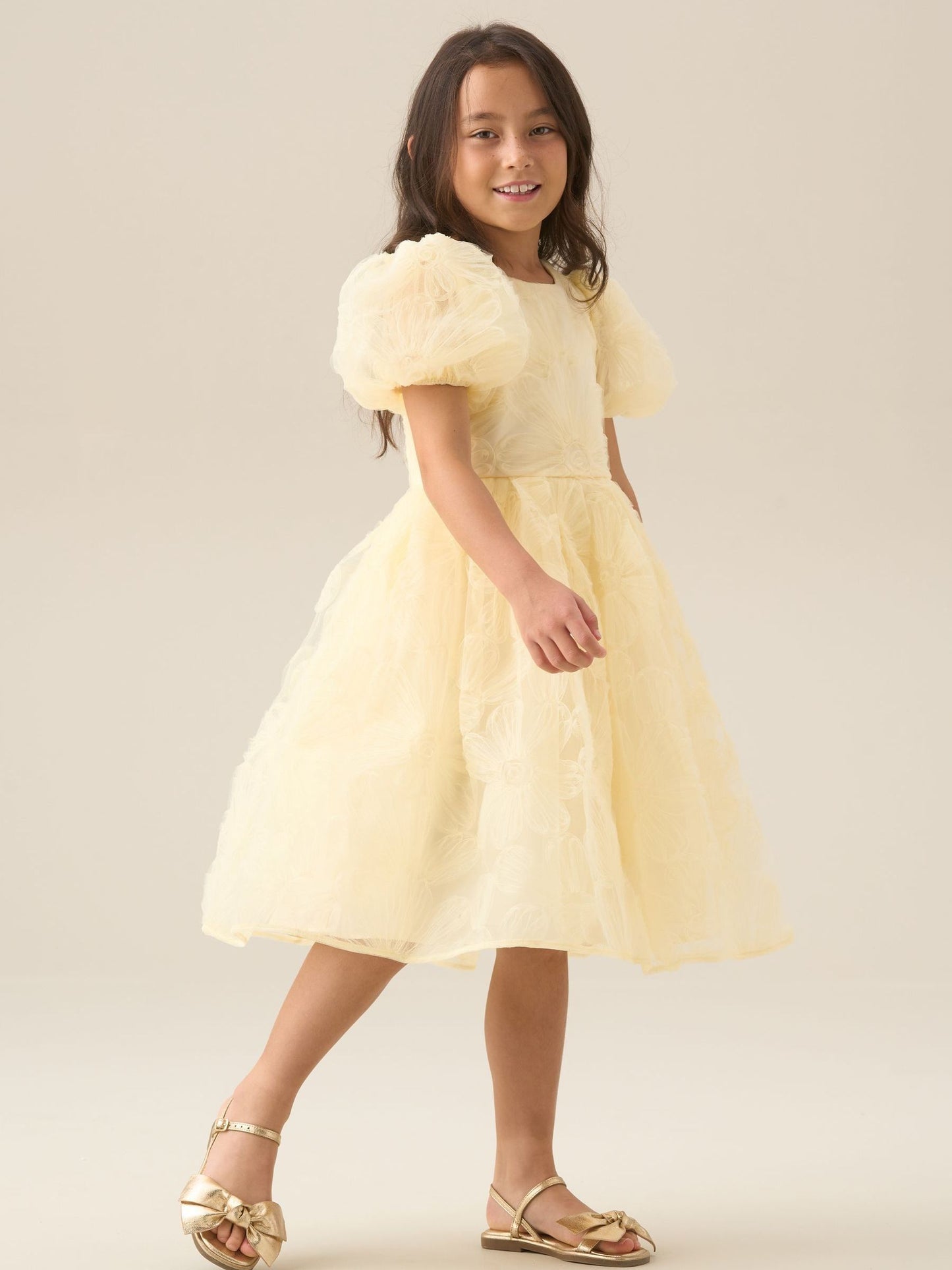 Angel & Rocket Yellow Francine Embellished Puff Sleeve Dress image 11