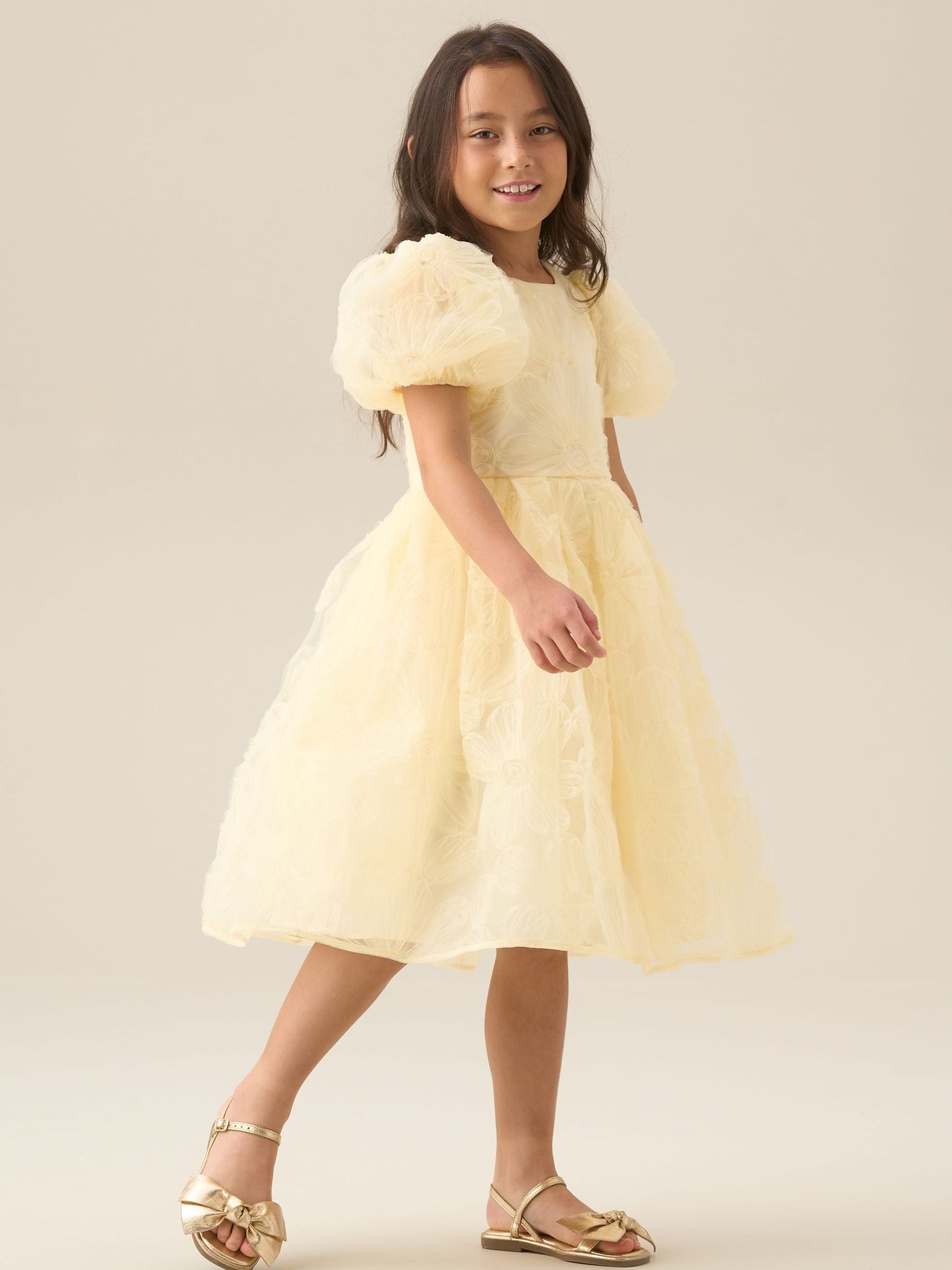 Angel & Rocket Yellow Francine Embellished Puff Sleeve Dress image 11