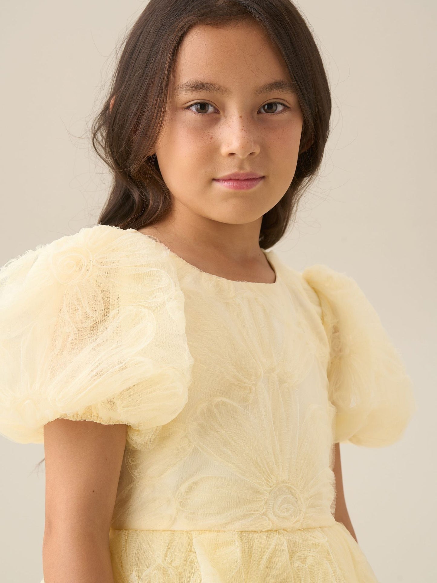 Angel & Rocket Yellow Francine Embellished Puff Sleeve Dress image 12