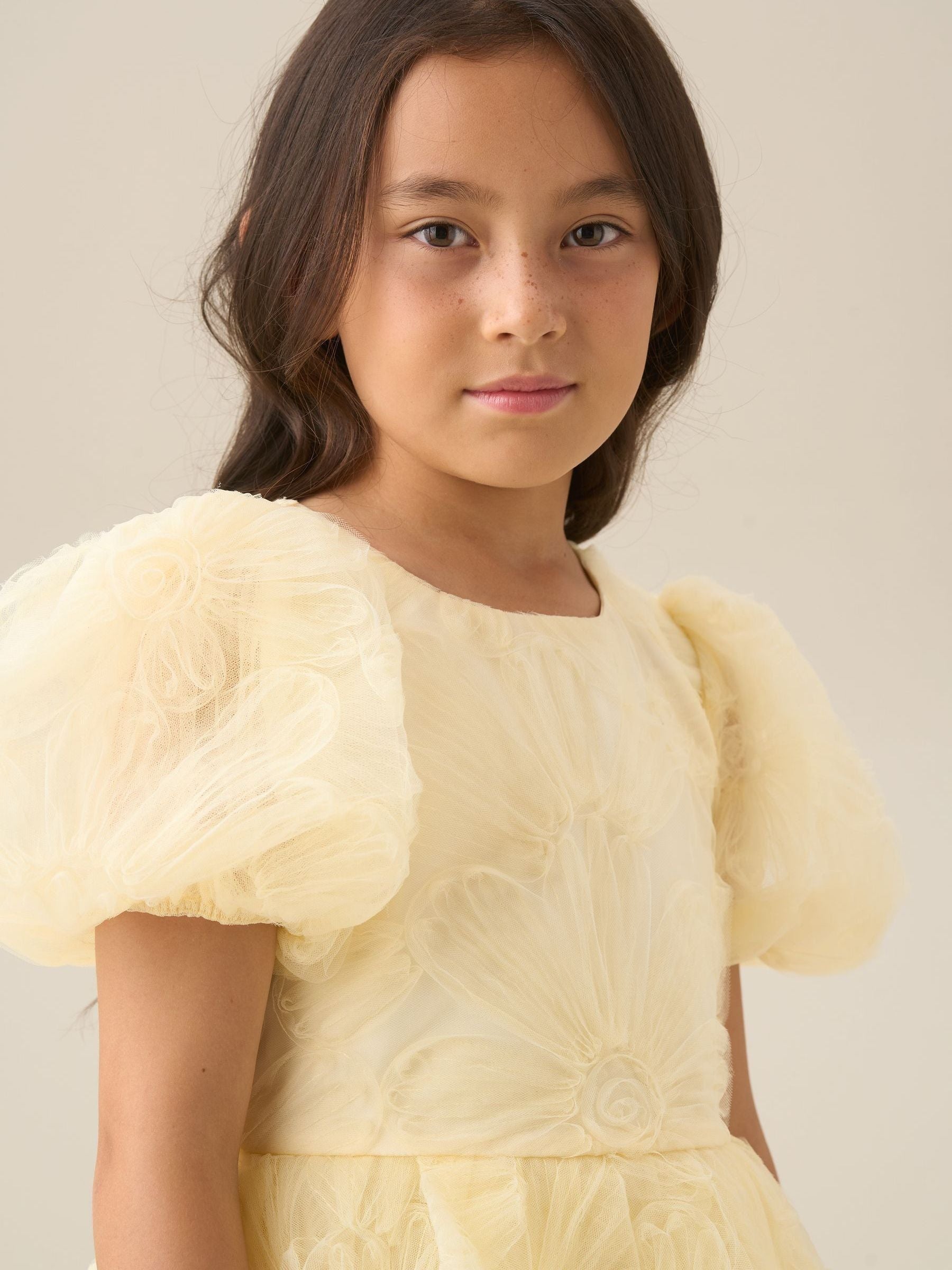 Angel & Rocket Yellow Francine Embellished Puff Sleeve Dress image 12