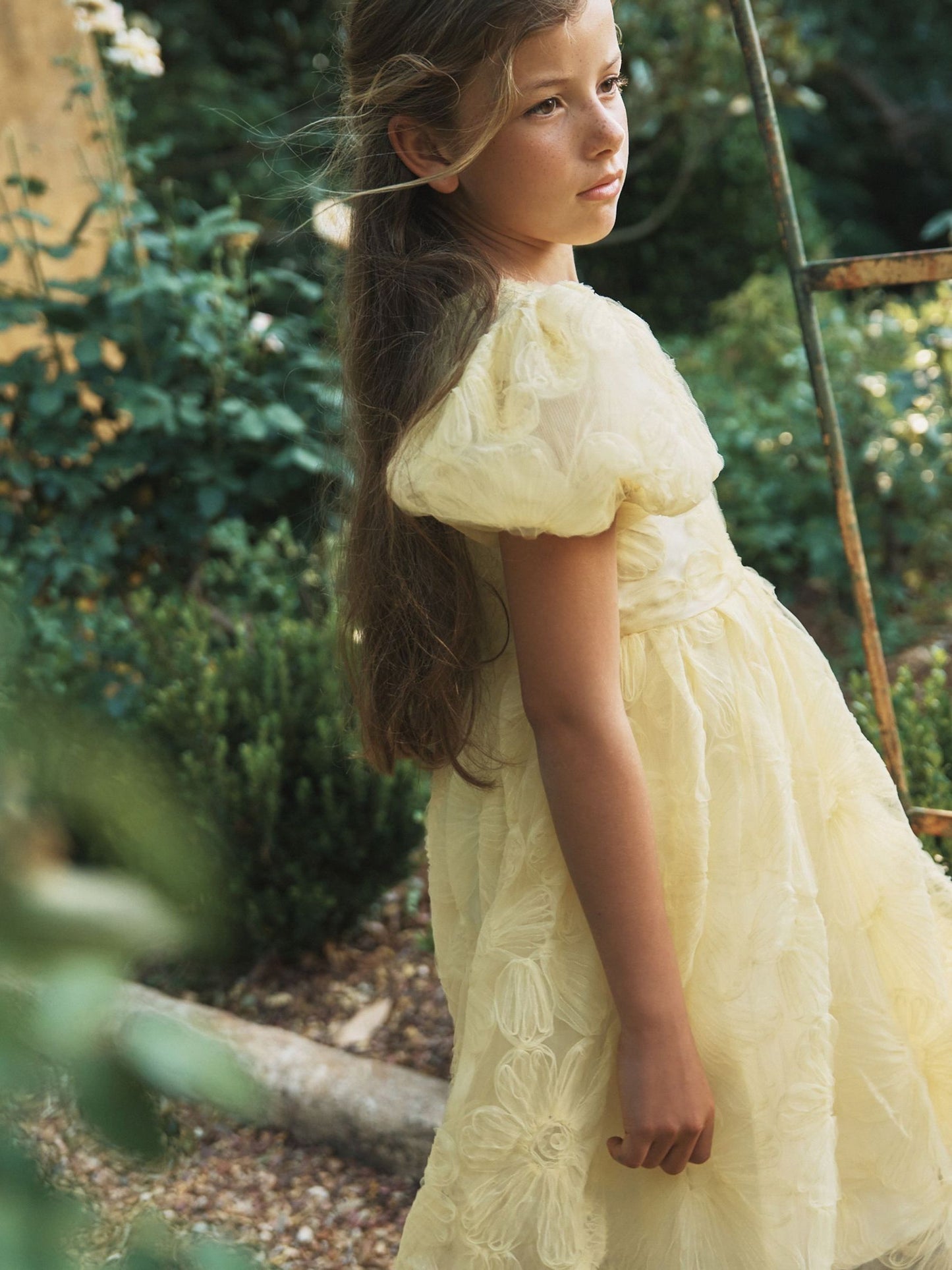 Angel & Rocket Yellow Francine Embellished Puff Sleeve Dress image 6