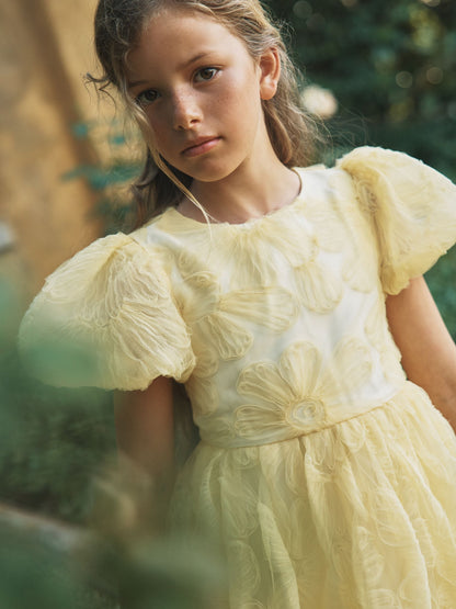 Angel & Rocket Yellow Francine Embellished Puff Sleeve Dress image 7