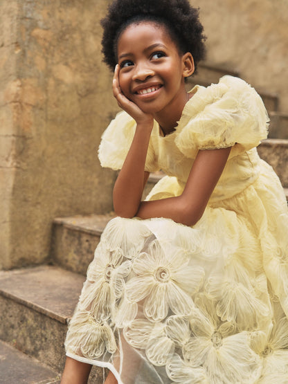 Angel & Rocket Yellow Francine Embellished Puff Sleeve Dress image 8
