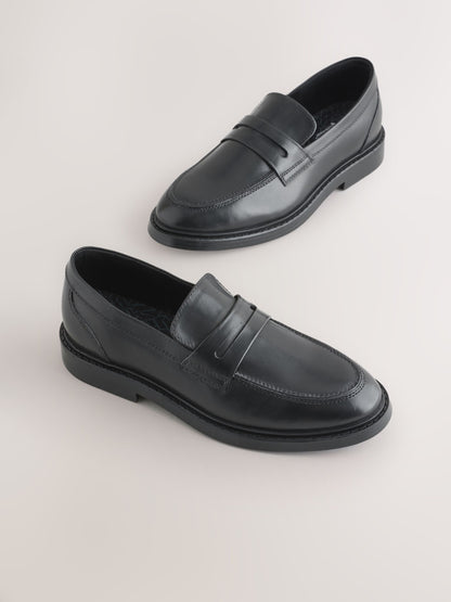 Black Leather Slip on School Loafer Shoes image 1