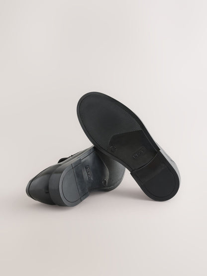 Black Leather Slip on School Loafer Shoes image 3