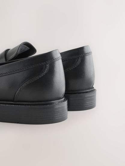 Black Leather Slip on School Loafer Shoes image 4