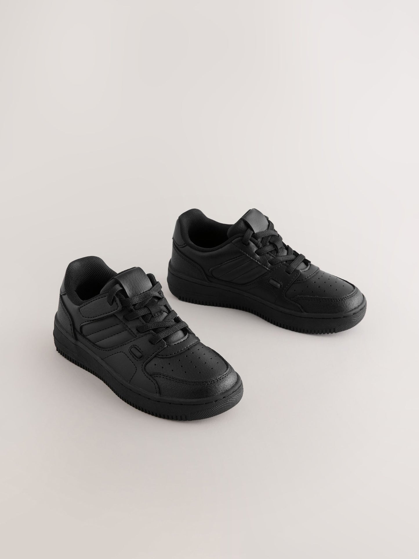 Black Standard Fit (F) Leather Touch Fastening Elastic Lace School Shoes image 1