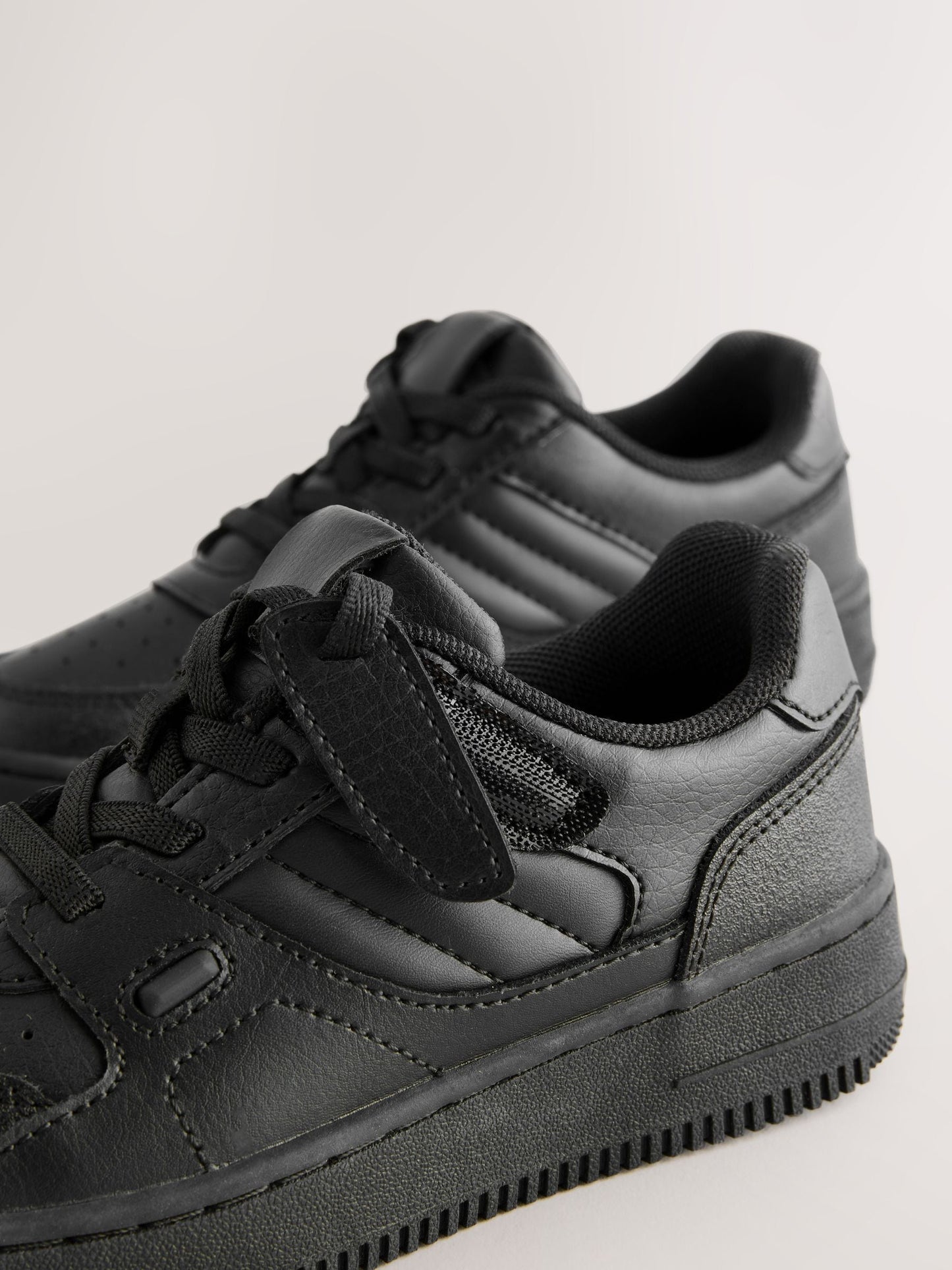 Black Standard Fit (F) Leather Touch Fastening Elastic Lace School Shoes image 3