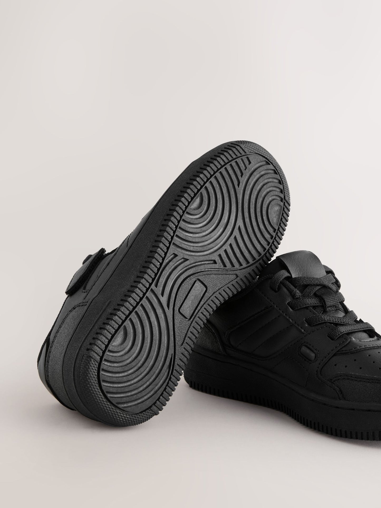 Black Standard Fit (F) Leather Touch Fastening Elastic Lace School Shoes image 6
