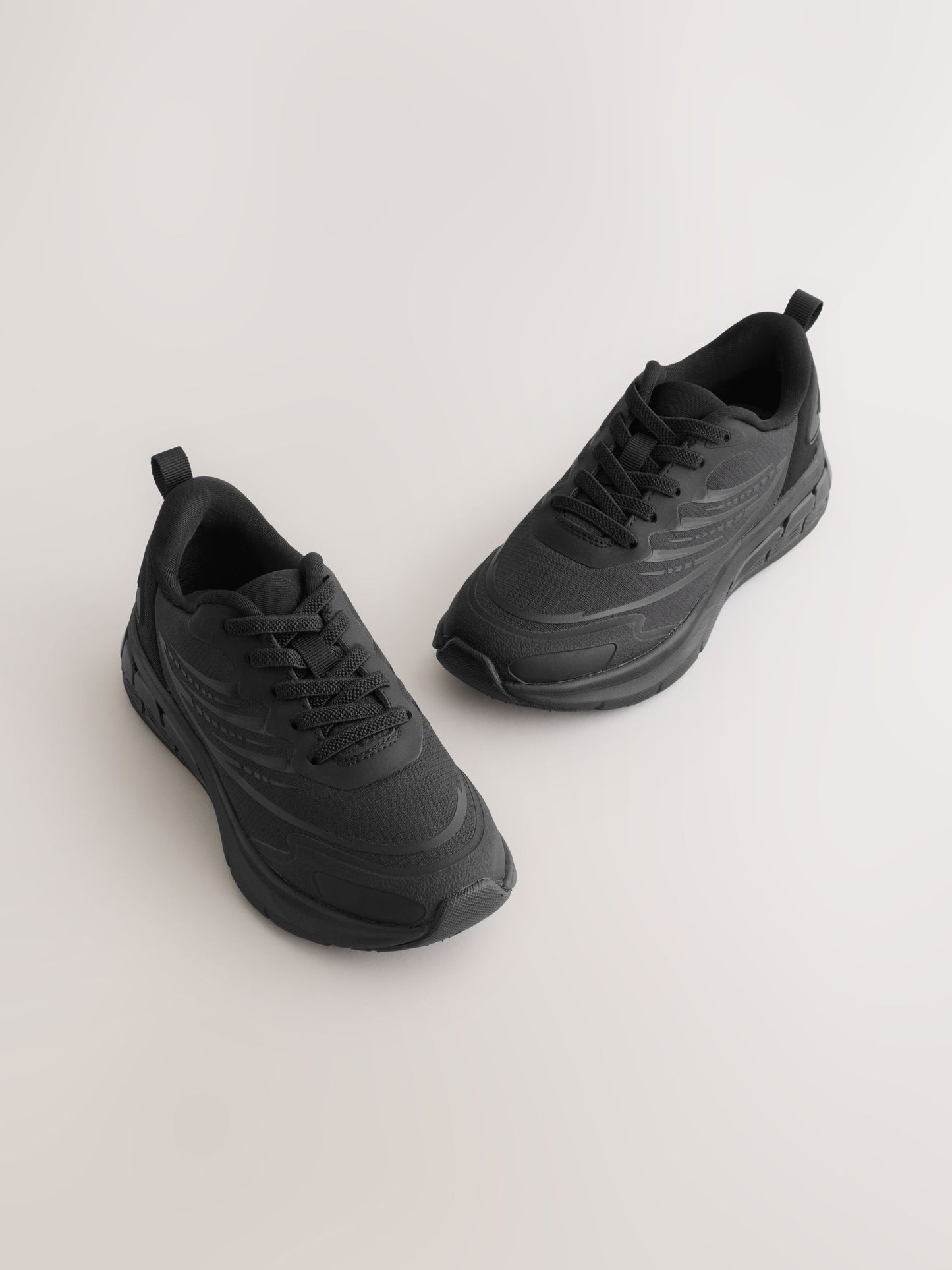Black Standard Fit (F) Elastic Lace Trainers image 1