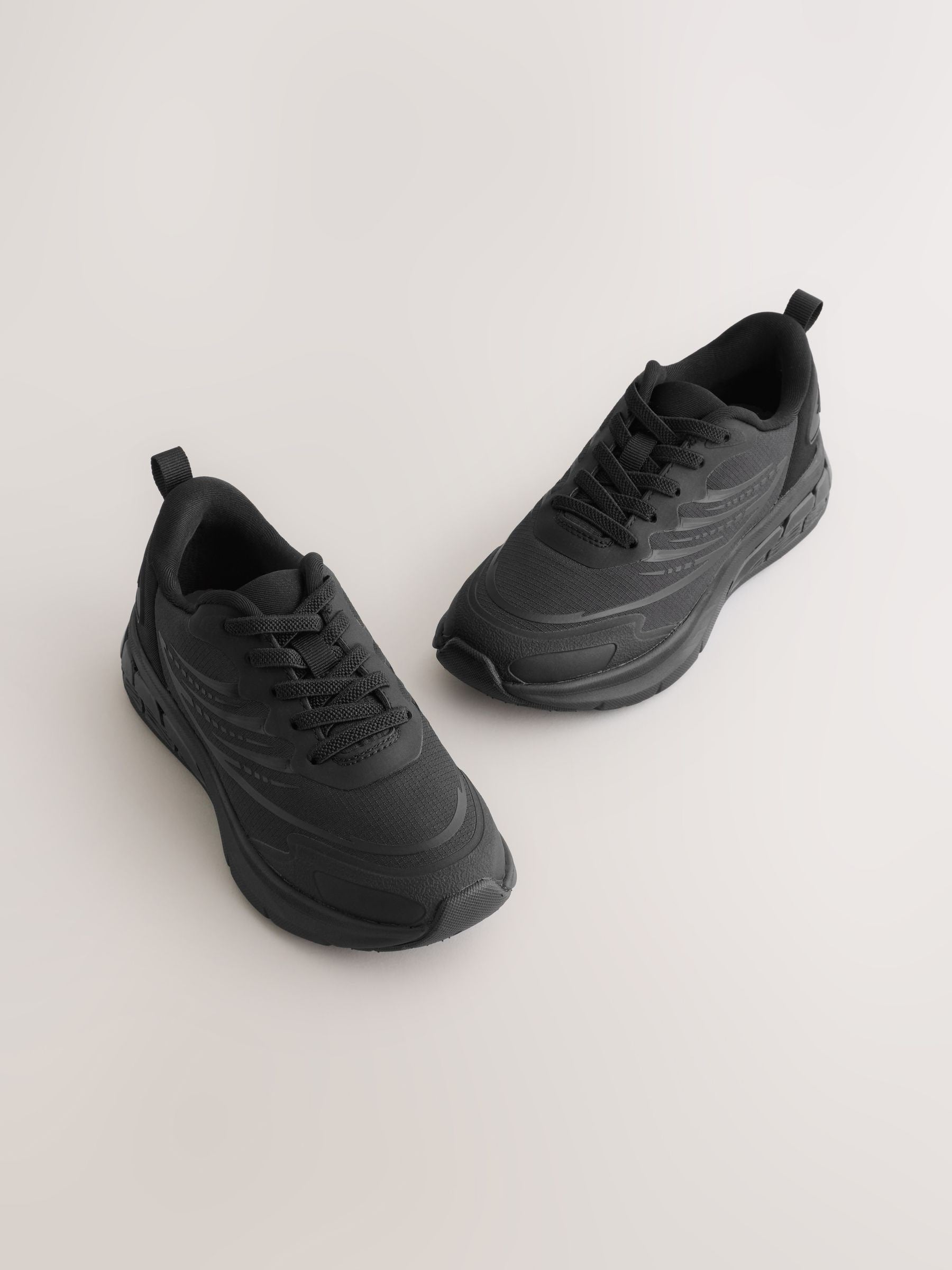 Black Standard Fit (F) Elastic Lace Trainers image 1