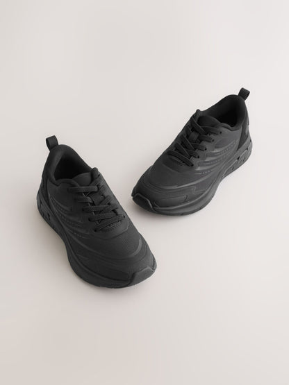 Black Standard Fit (F) Elastic Lace Trainers image 1